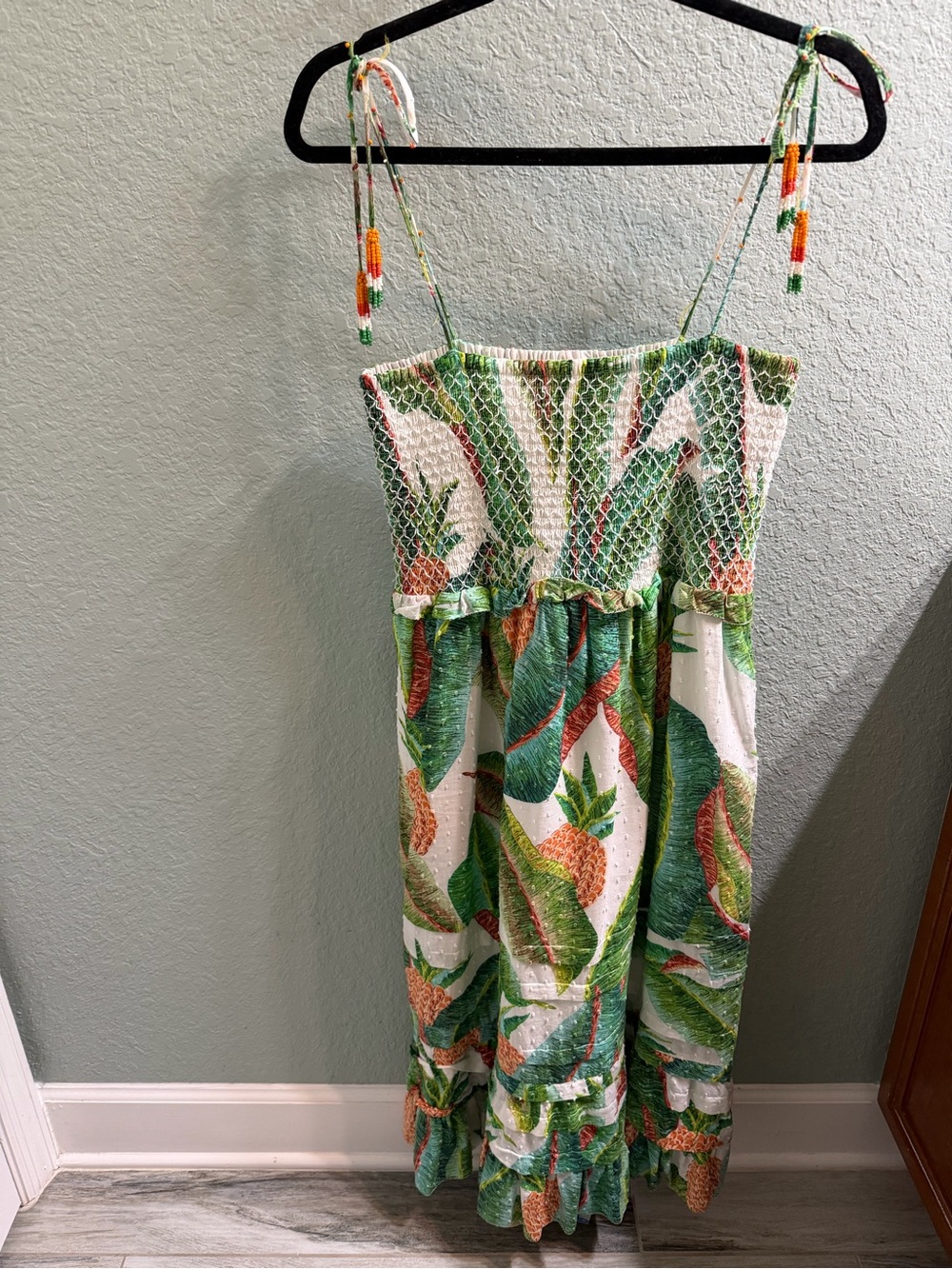 FARM Rio Green White Orange Pineapple Print Sundress